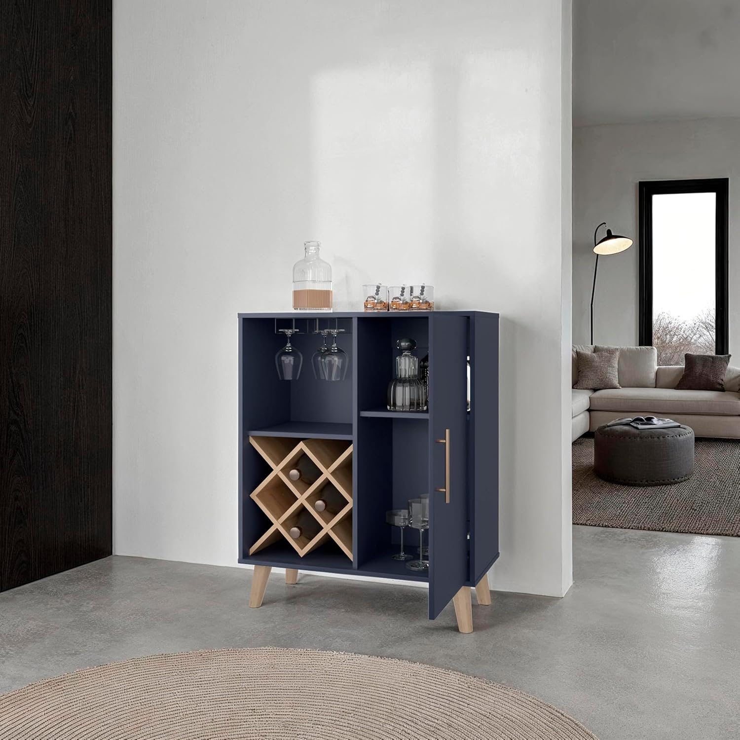 Eichenblauer Barschrank mit 4  – Home Bar Shelves Bewertung und Preis